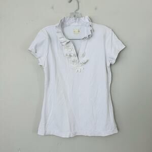Lily Pulitzer White Ruffle Collar V Neck Short Sleeve Polo Women’s Size M